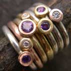 Amethyst and diamond engagement ring stack