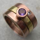 Amethyst engagement band  with 2 red gold wedding rings