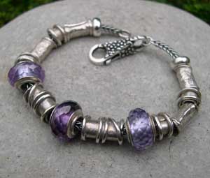 purple and silver beaded bracelet