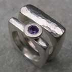 Amethyst square ring with a wide silver ring