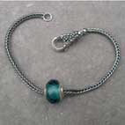 blue glass single bead bracelet