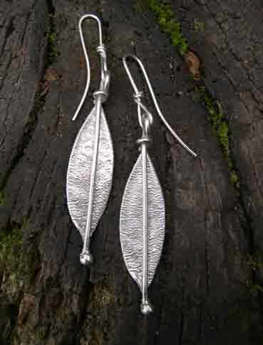 designer silver leaf earrings