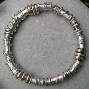 silver and gold beaded bangle