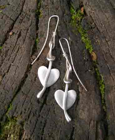 silver heart leaf designer earrings