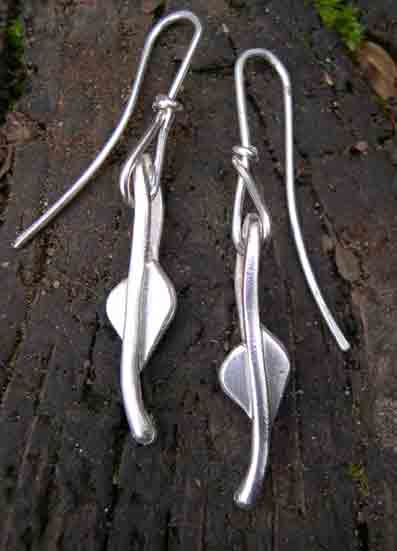 silver leaf design earrings