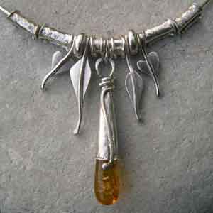Amber and silver leafe necklace