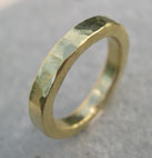 chunky thick hammered 18ct yellow gold wedding ring modern design