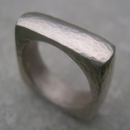 contemporary square silver ring hammered