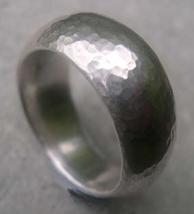 wide silver hammered ring